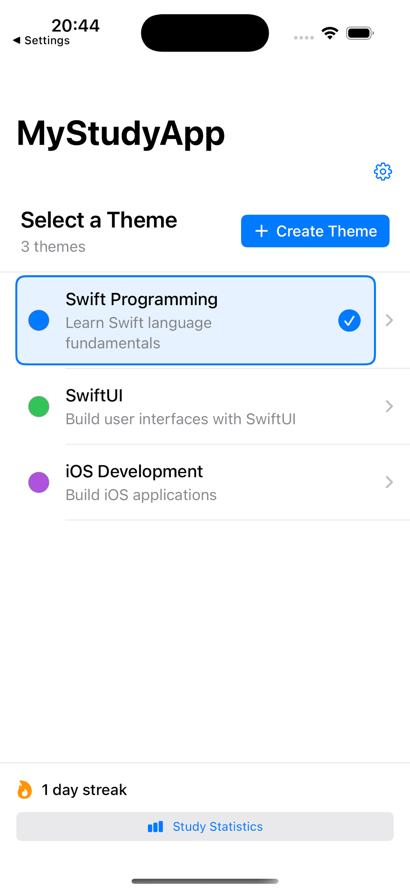 LearnAddic - Theme selection and organized study collections