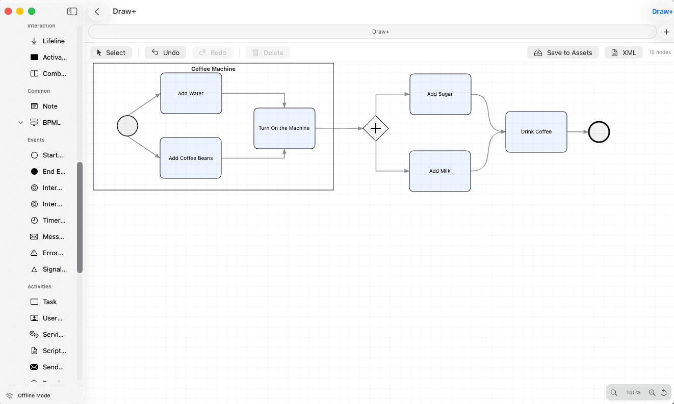 Draw+ workspace showing requirements, diagrams, and test management in one macOS app